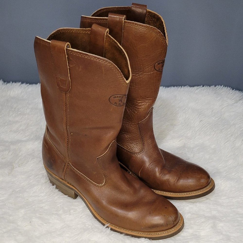 Iron Age Western Boots Brown Leather Roper Boot 11" Shaft Men's Size 8